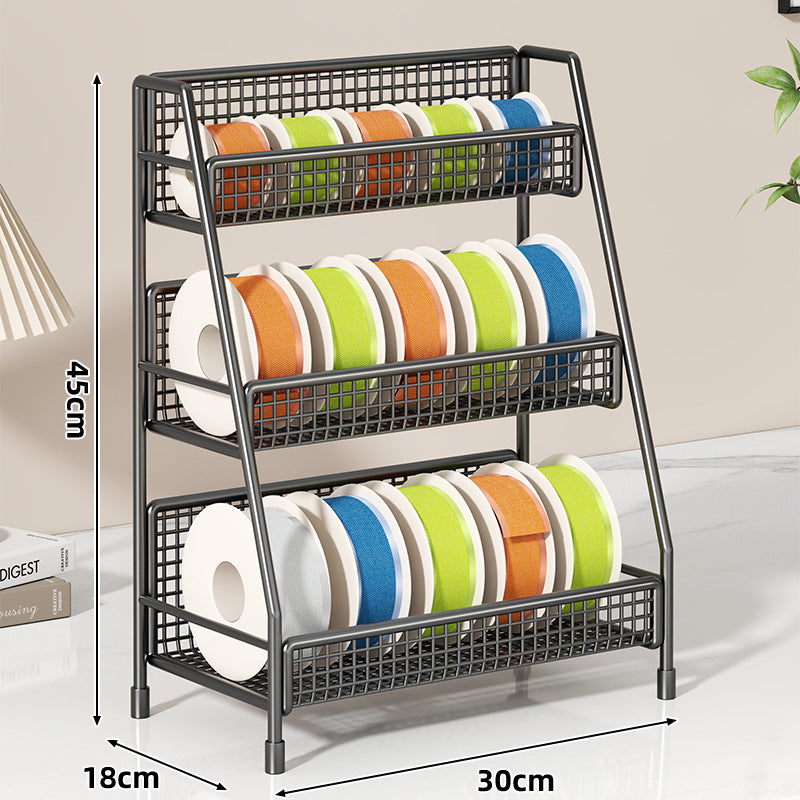 Four-Tier Angled Wire Mesh Roll Organizer Stand for Tape Ribbon and Craft Spools