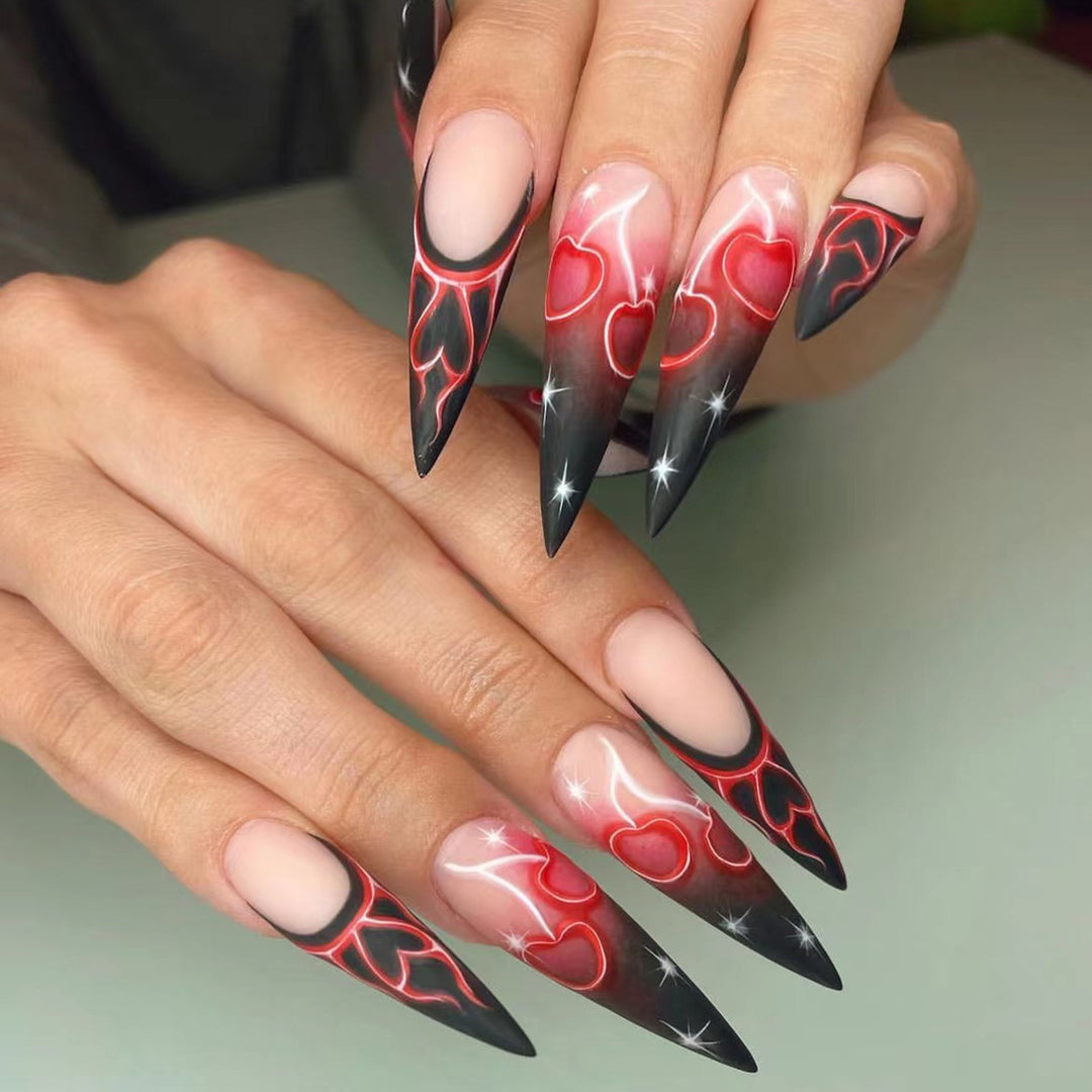Stiletto Nail Art Extensions with Heart Design Kalsten