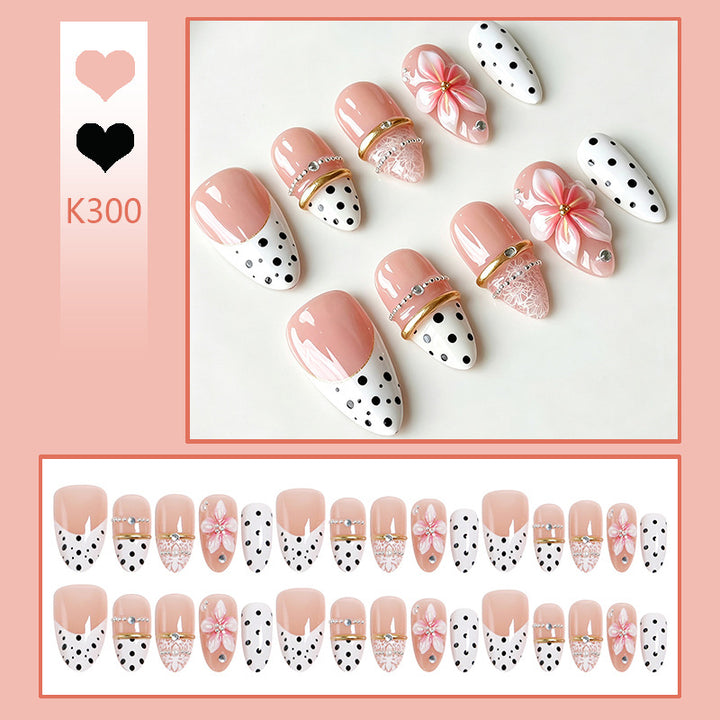 Artificial nail set with elegant flower and dot patterns Kalsten