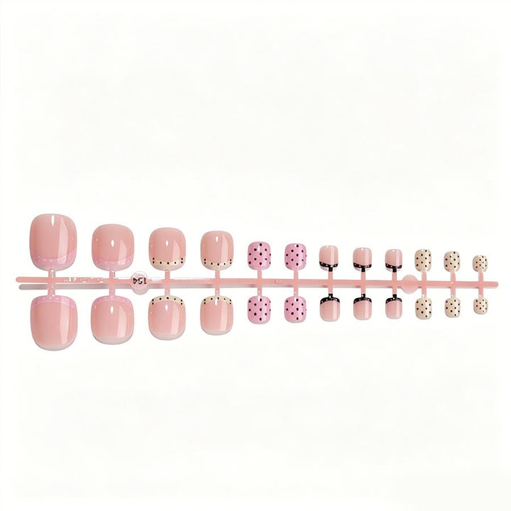 Artificial Nail Set with elegant French tip and creative dots Kalsten