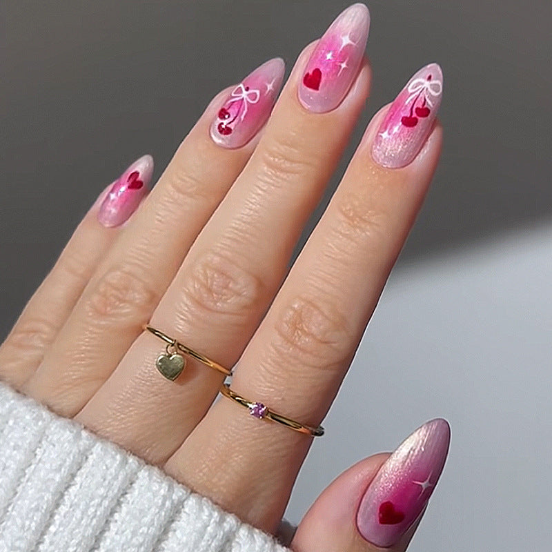 Charming Acrylic Press-On Nails Set with Heart and Bow Designs kalsten