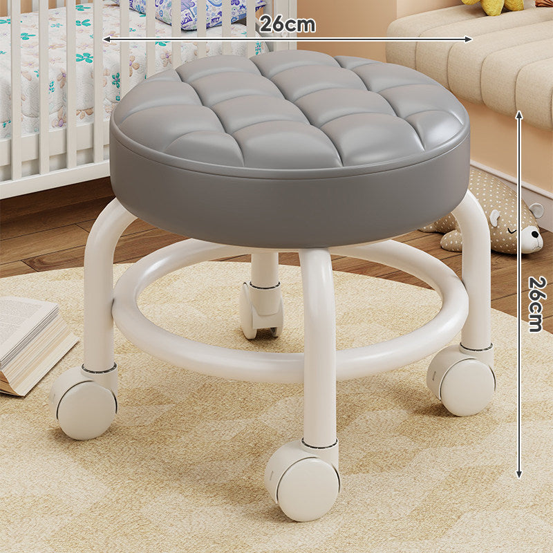 Round Tufted Padded Swivel Stool with Rolling Casters and Circular Footrest