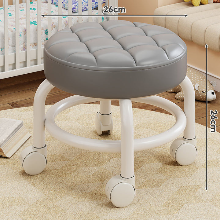 Round Tufted Padded Swivel Stool with Rolling Casters and Circular Footrest