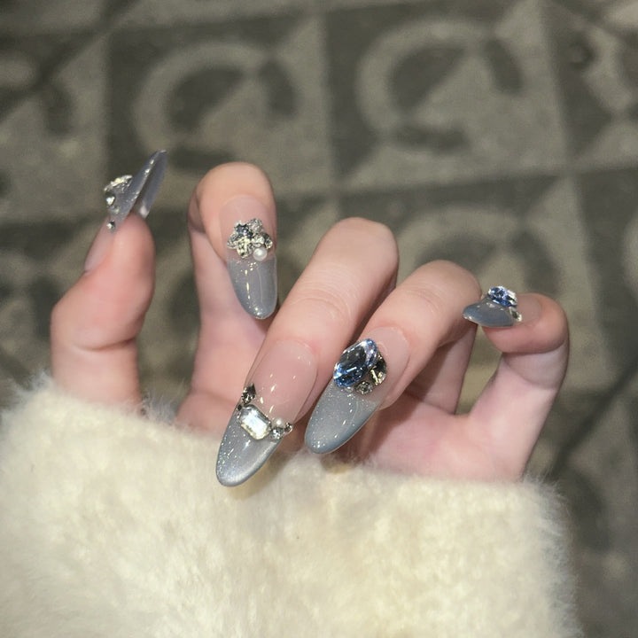 Decorative Stiletto Press-On Nails with Crystal Accents Kalsten