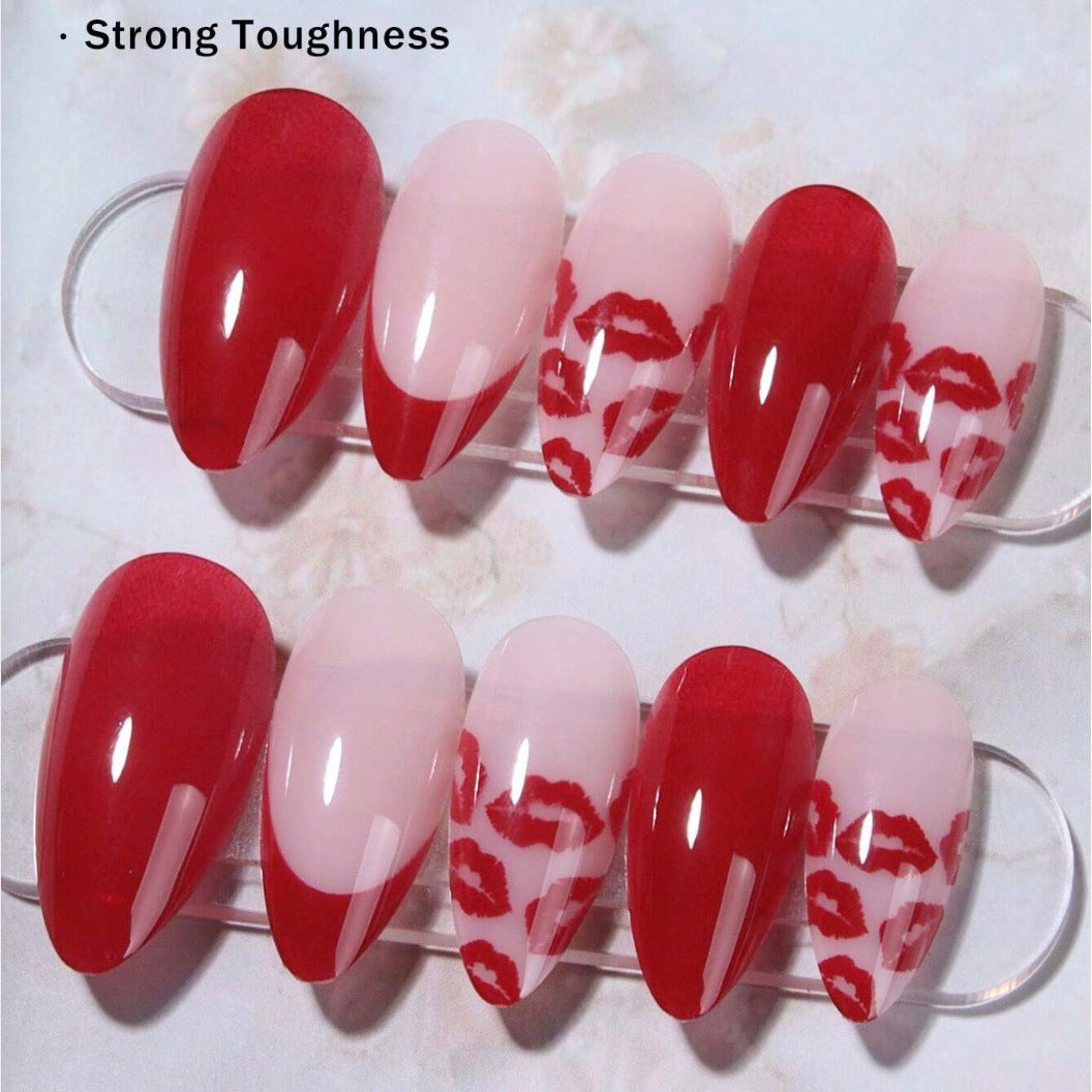 Artificial nail set with elegant kiss motif and glamorous finish Kalsten
