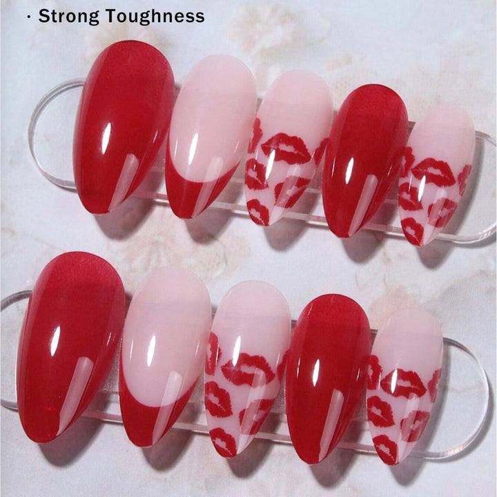 Artificial nail set with elegant kiss motif and glamorous finish Kalsten