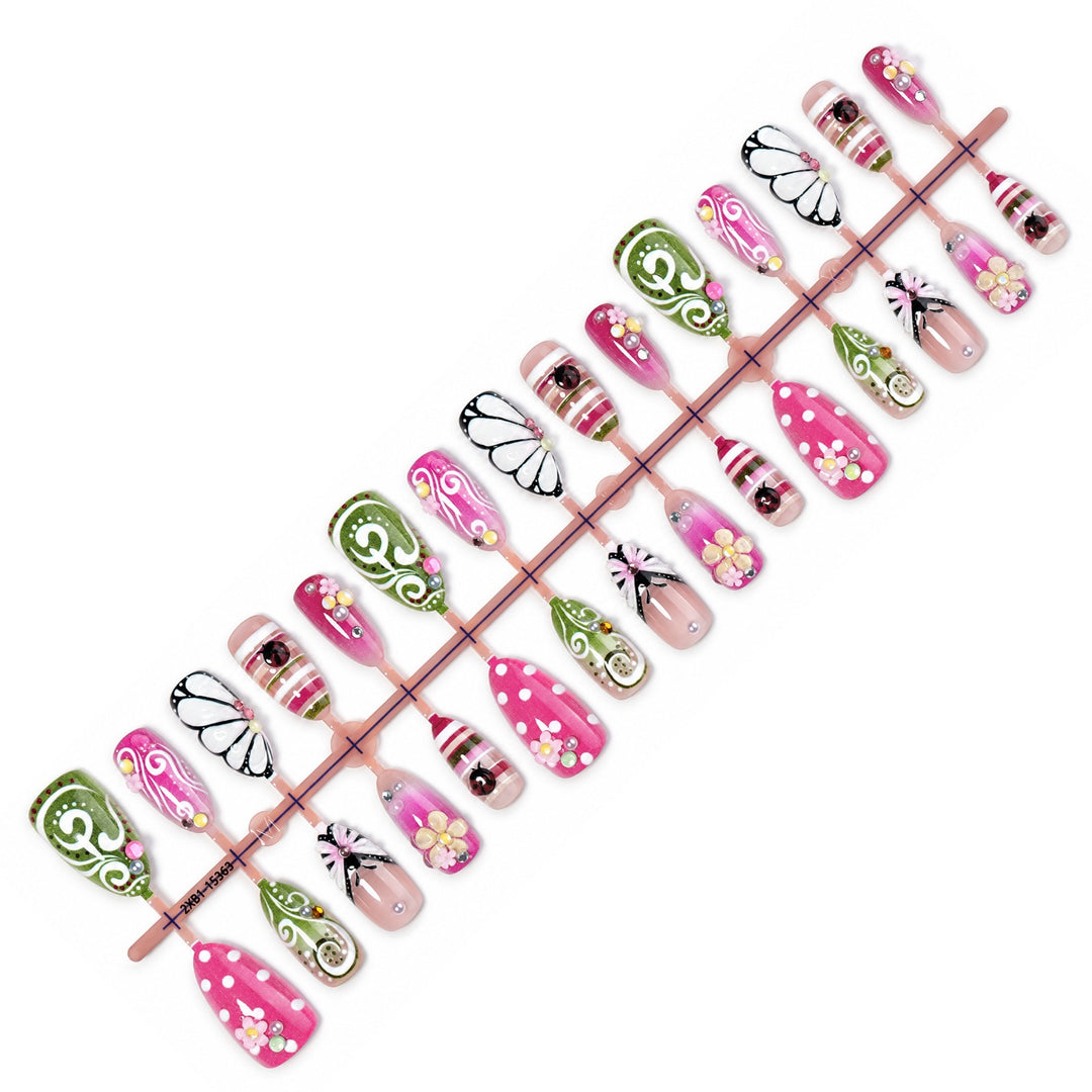 Artificial nail set with playful floral and glitter motifs Kalsten