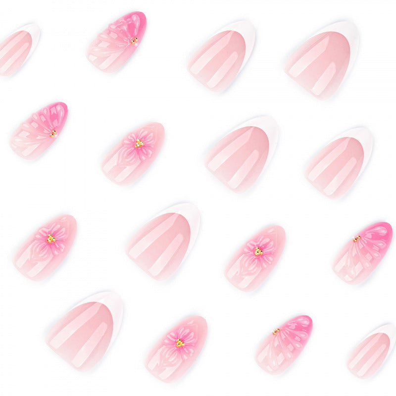 Artistic Floral Press-On Nail Art Set with Shell and Gem Accents Kalsten