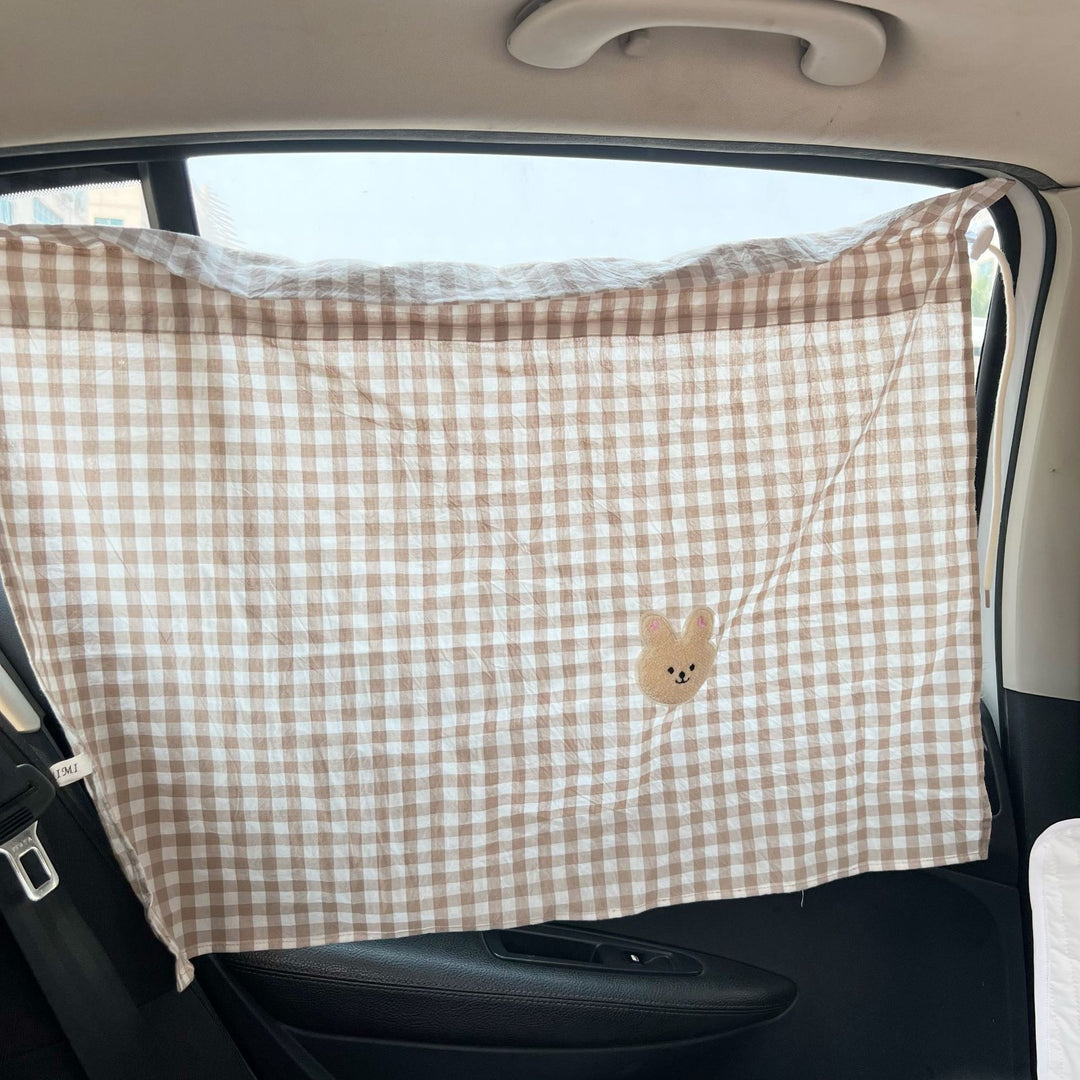 Car Window Privacy Curtain Sunshade with Suction Cups and Gingham Cotton Panel