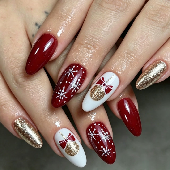 Glamorous artificial nails in festive Christmas design Kalsten