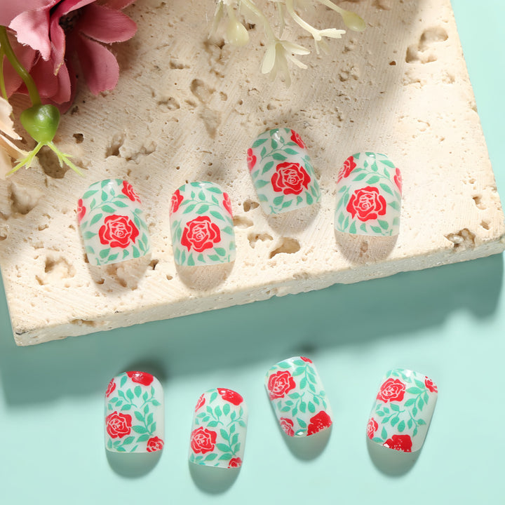 Artificial nails with romantic rose pattern Kalsten