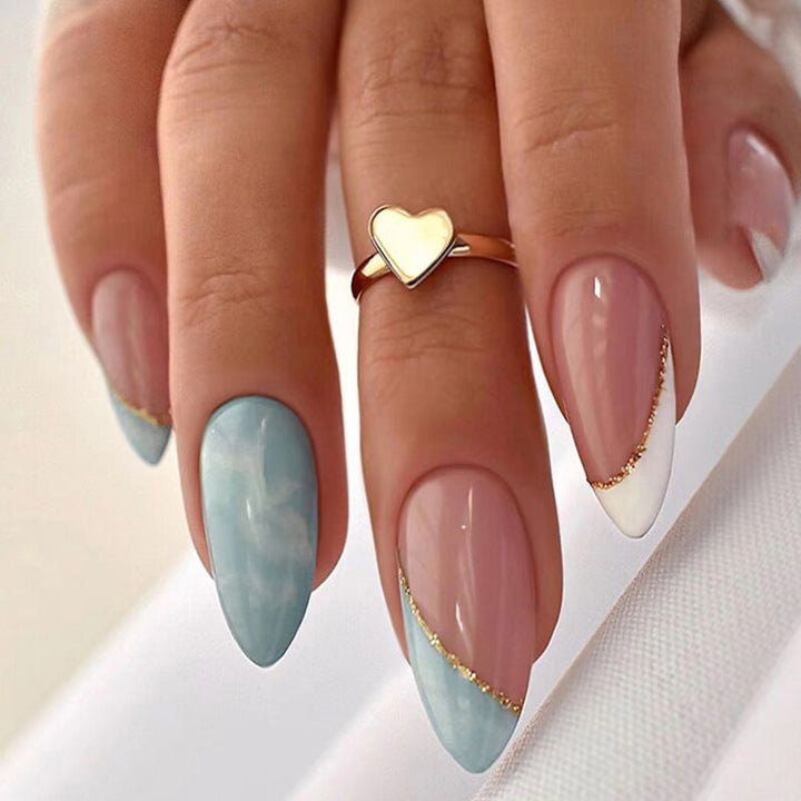 Elegant Stiletto Press-On Nails Set with Gold Accent Kalsten
