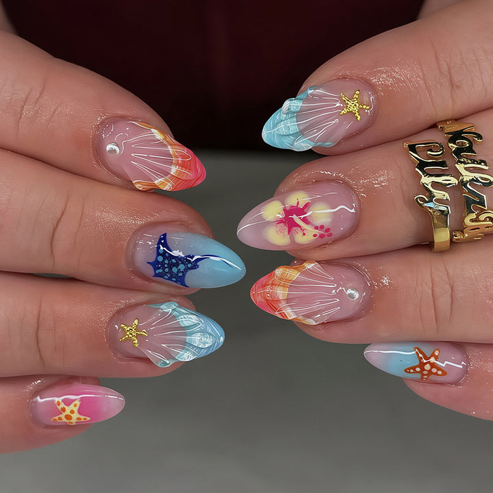 Artistic Ocean-Inspired Press-On Nail Art Kalsten