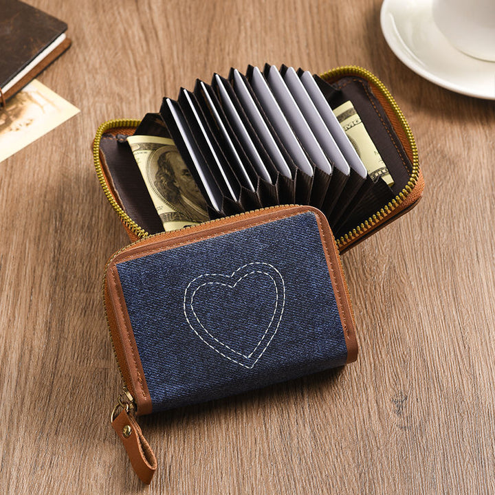 Zip-Around Denim Heart Coin Wallet Kalsten