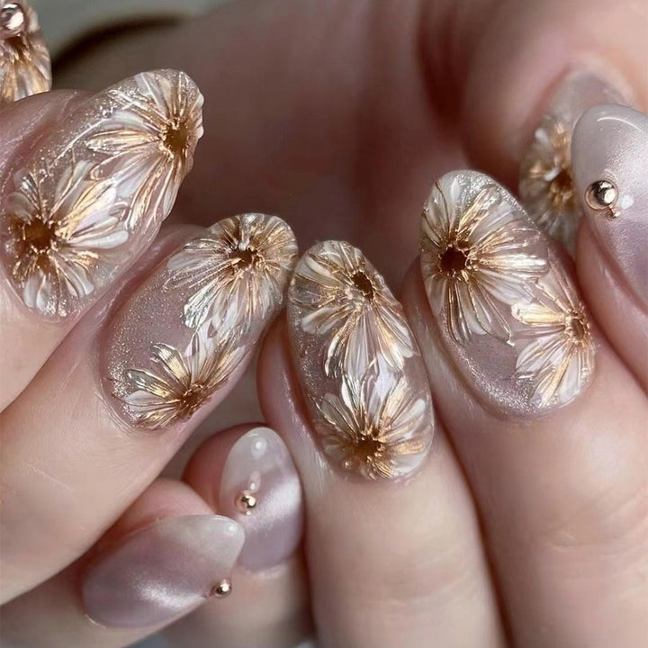 Artful Nail Extensions with 3D Flower Design Kalsten