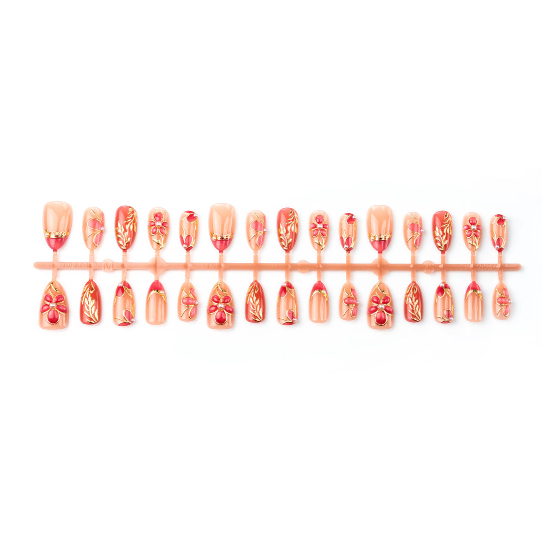 Elegant Floral Embellished Press-On Nail Art Set Kalsten