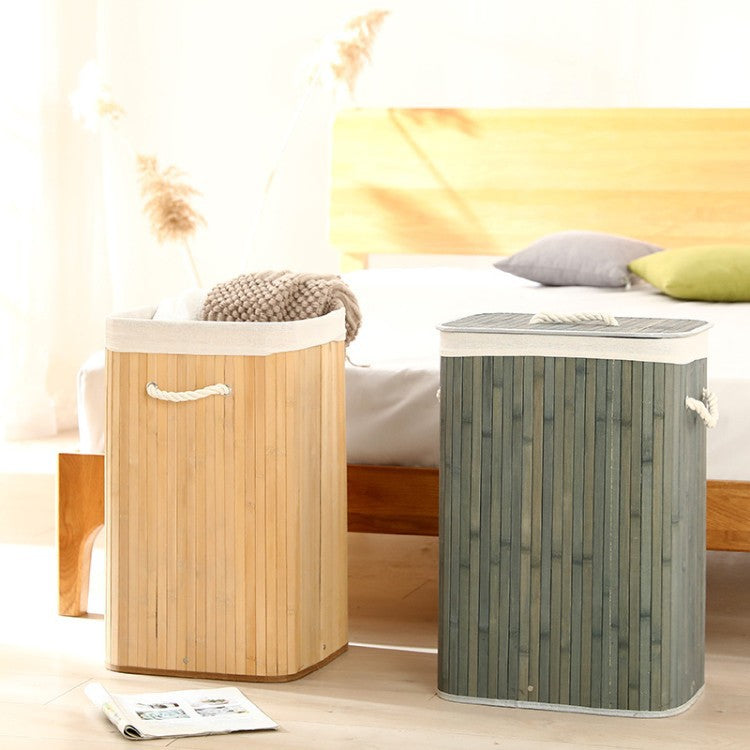 Elegant Laundry Basket Made of Bamboo with Practical Lid Kalsten