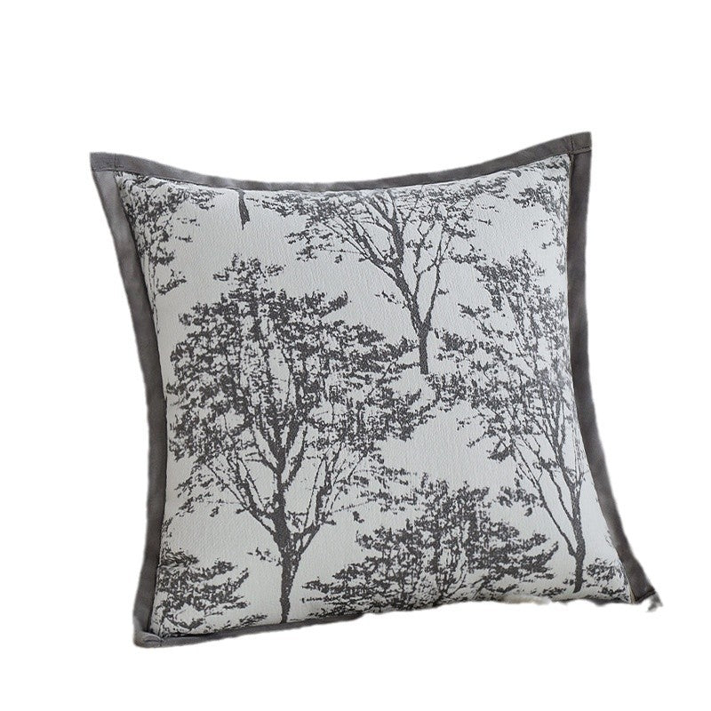 Square decorative cushion cover with finely woven tree jacquard and velvety piping Kalsten