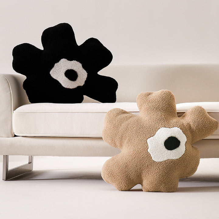 Cozy Decorative Plush Pillow in Organic Flower Shape with Tufted Center Kalsten