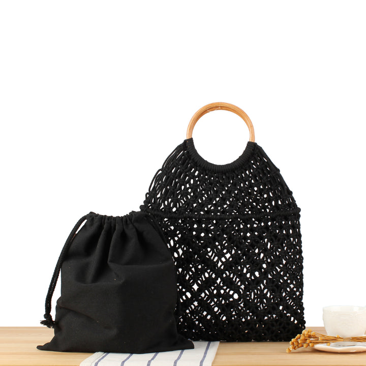 Macrame Tote Bag with Double-Layer Inner Pocket Kalsten