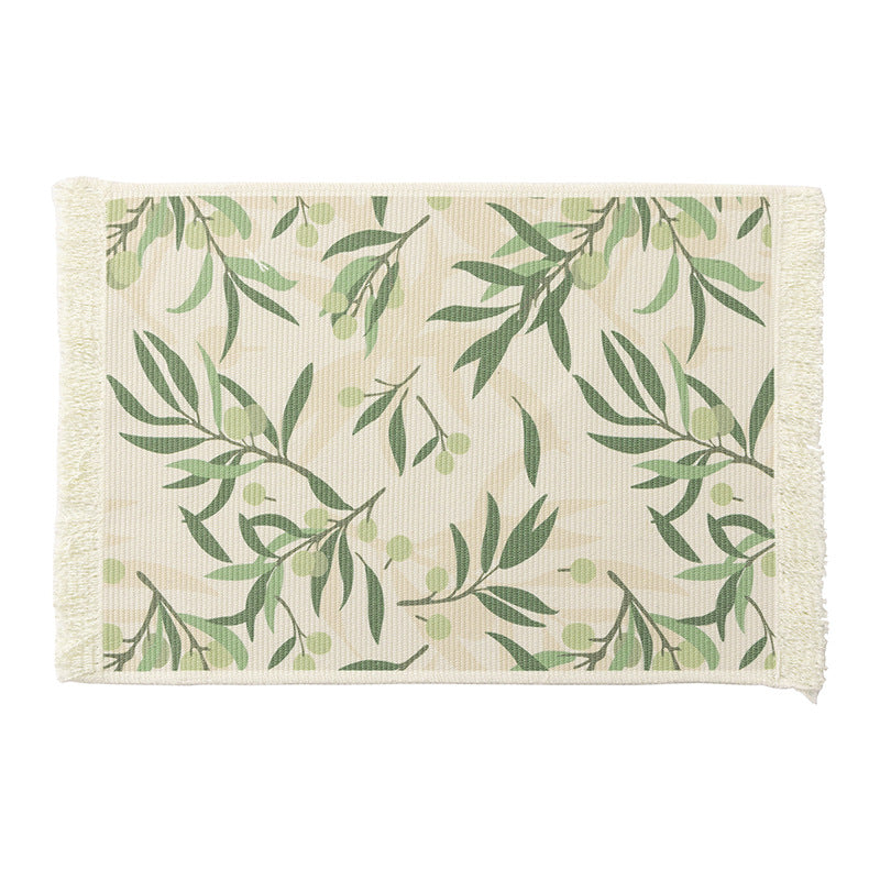 Floral woven bath mat with decorative fringes Kalsten
