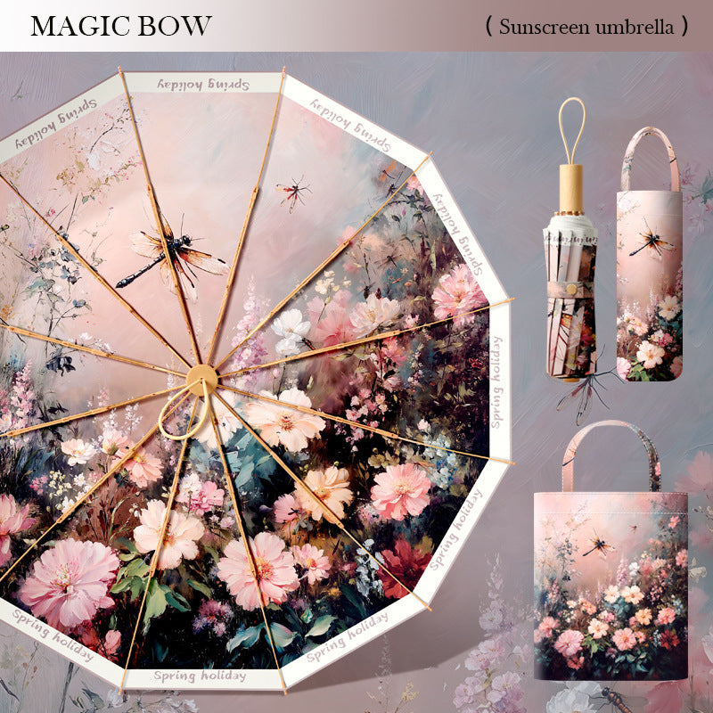 Ladies Premium Folding Umbrella with Floral Design and Protective Carrying Case Kalsten