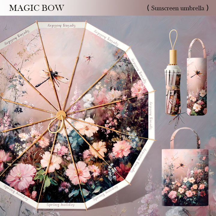 Ladies Premium Folding Umbrella with Floral Design and Protective Carrying Case Kalsten