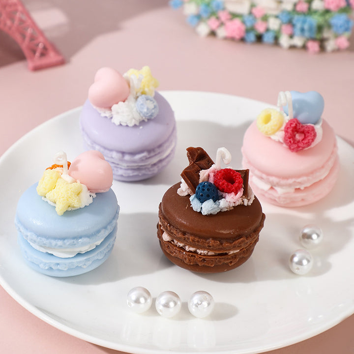 Mini Macaron Sculptural Scented Decorative Candle with Whipped Cream Topper