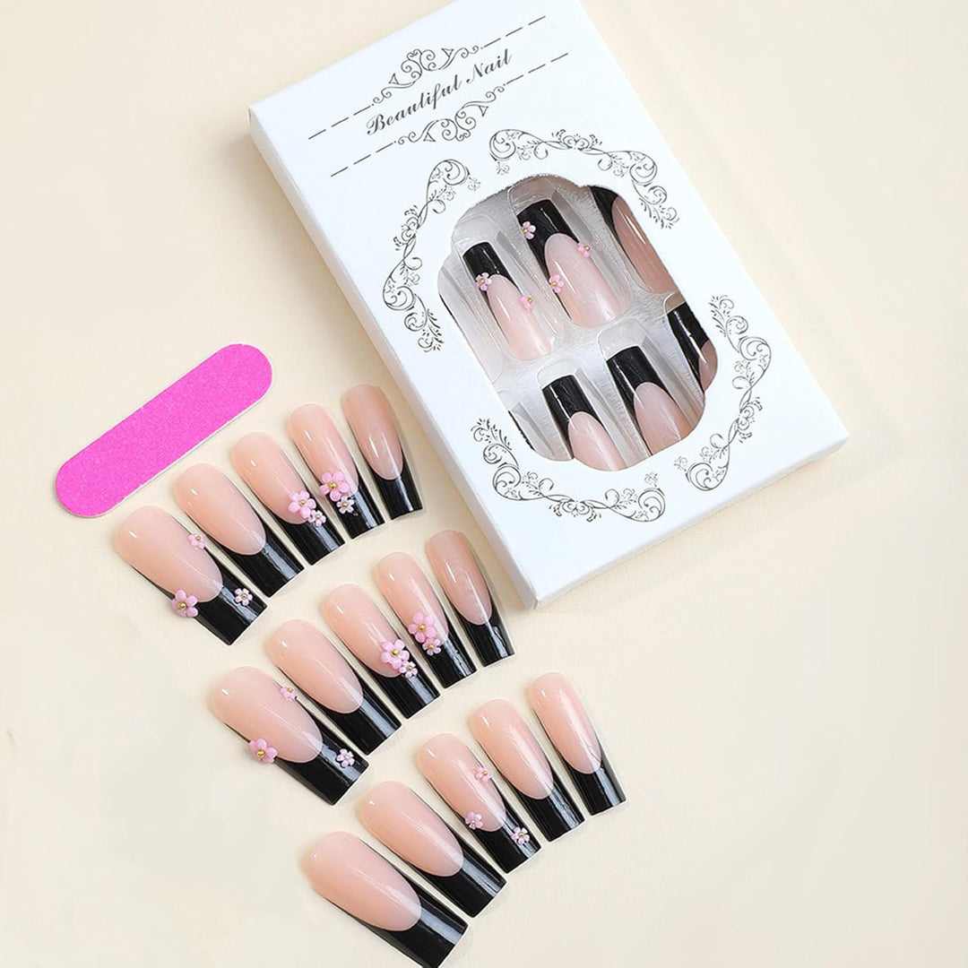Artificial nail set with elegant flower applications Kalsten