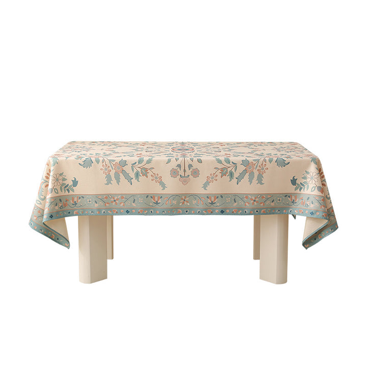 Rectangular easy-care tablecloth in floral jacquard with decorative border Kalsten