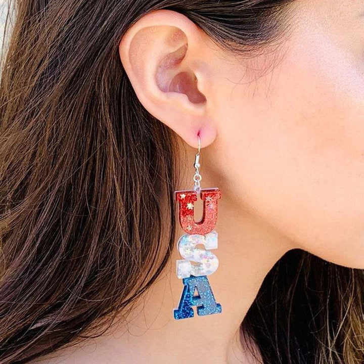 Women's long acrylic letter earrings three-piece with hologram and glitter effect Kalsten