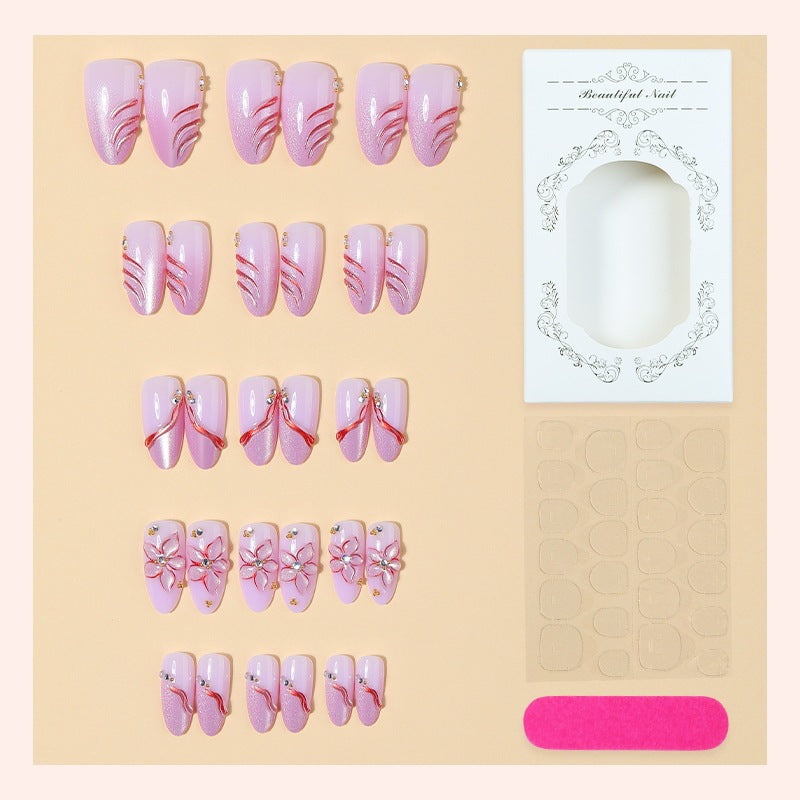 Acrylic nail set with elegant flower and glitter patterns Kalsten