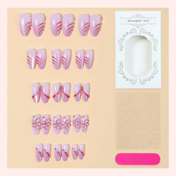 Acrylic nail set with elegant flower and glitter patterns Kalsten
