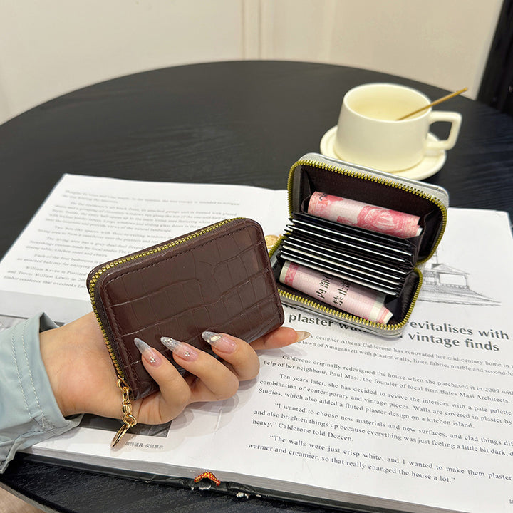 Compact Crocodile-Textured Zipper Wallet