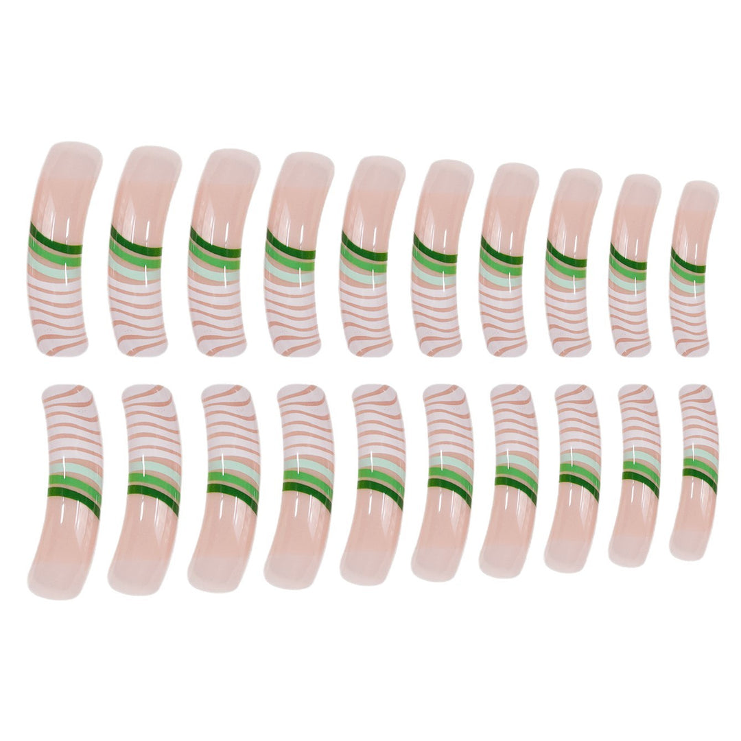 Artistic Long Press-On Nail Set with Unique Striped Design Kalsten