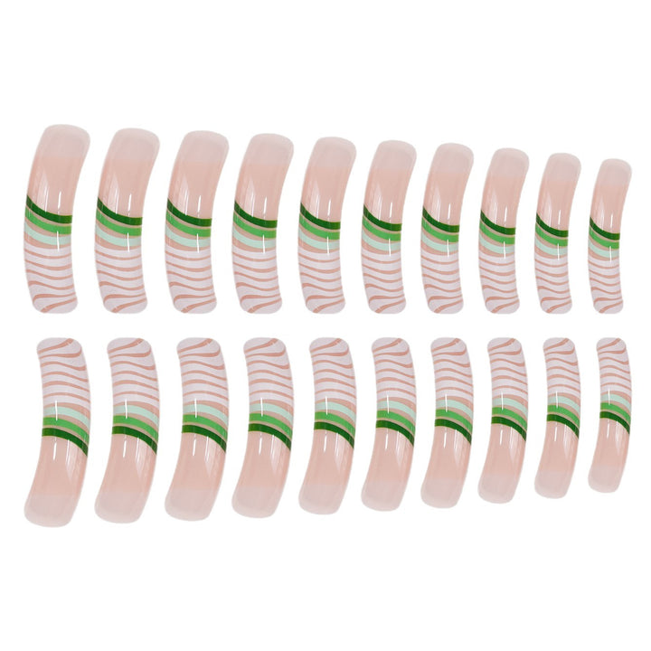 Artistic Long Press-On Nail Set with Unique Striped Design Kalsten