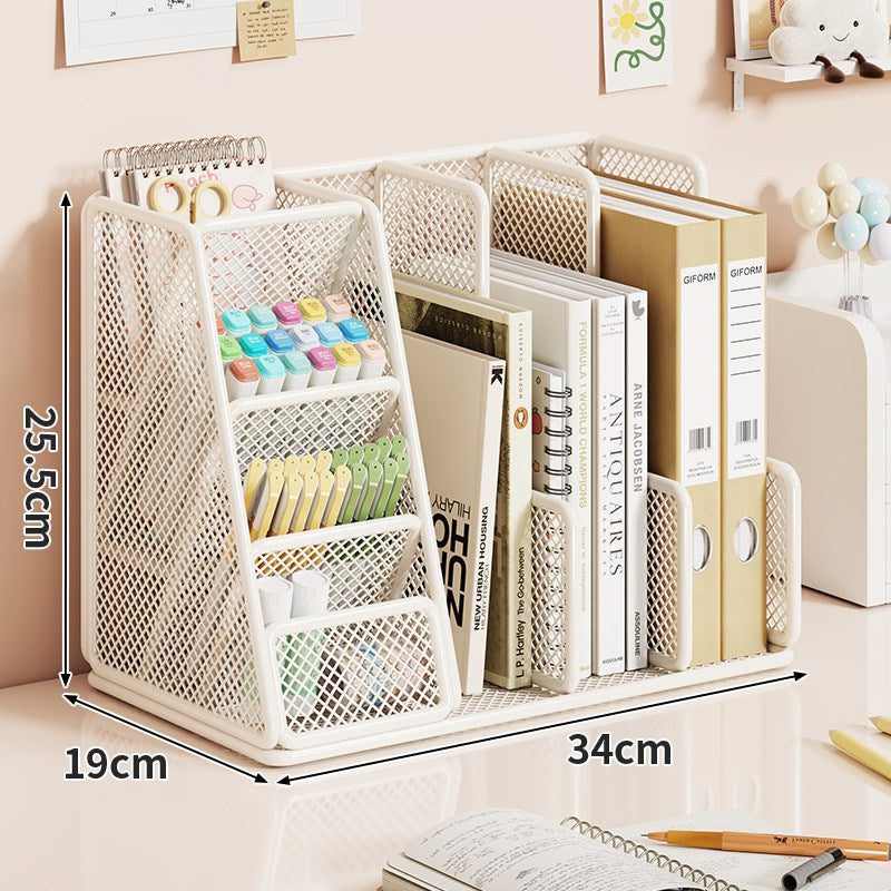 Mesh Multi-Section Desktop File & Stationery Organizer with Angled Pen Tiers