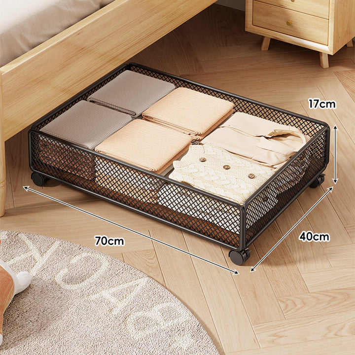 Low-Profile Rolling Under-Bed Mesh Storage Drawer with Locking Casters
