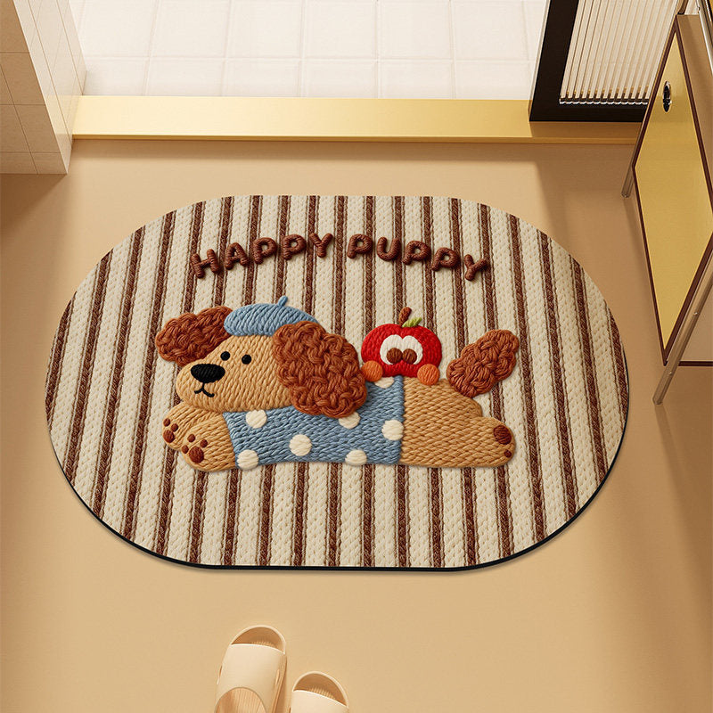 Cute Cartoon Cat-Themed Plush Bath Mat