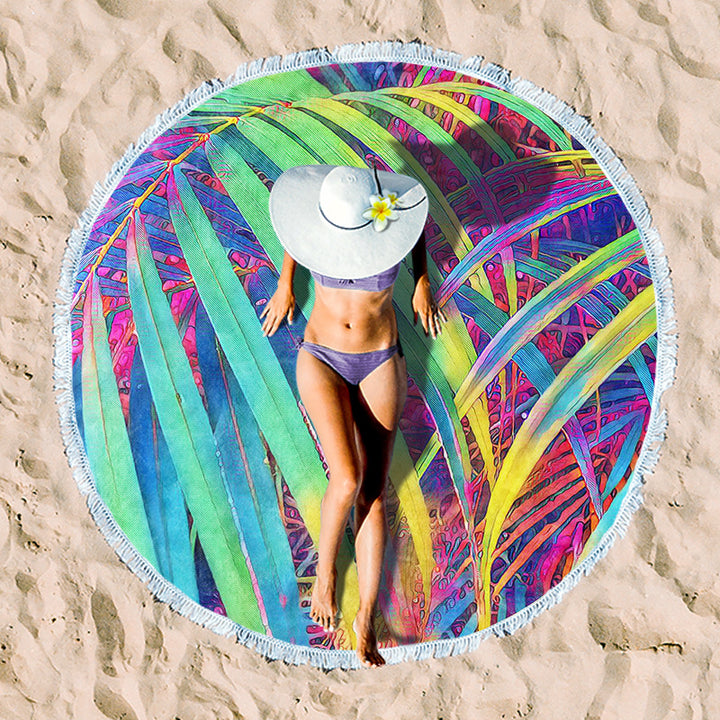 Round beach towel with artistic lotus design Kalsten
