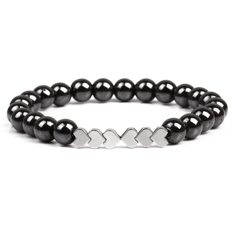 Natural Stone Beaded Bracelet with Heart Accents Kalsten