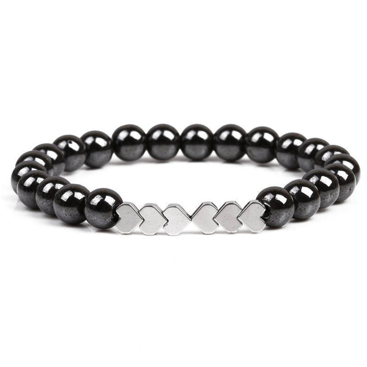 Natural Stone Beaded Bracelet with Heart Accents Kalsten