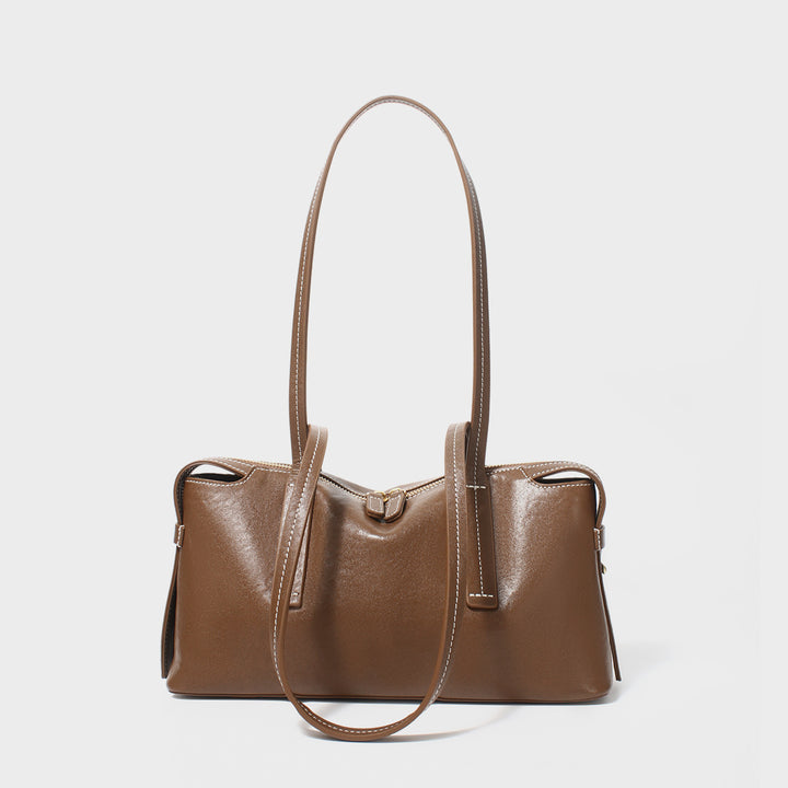 Structured Rectangular Shoulder Tote with Long Double Handles and Top Zip