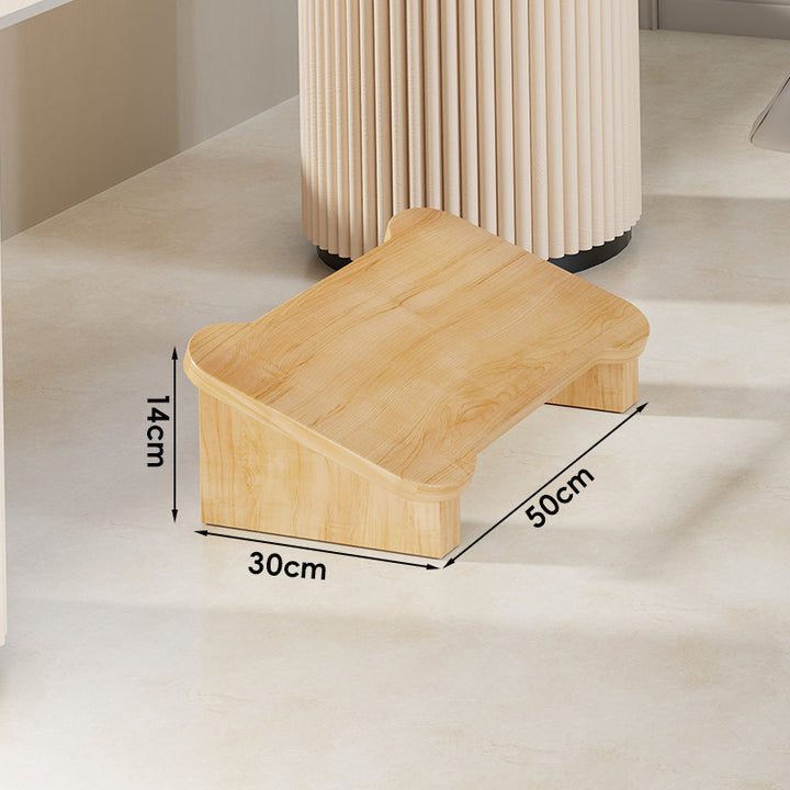 Low Wooden Step Stool with Non-Slip Strips and Curved Ergonomic Top
