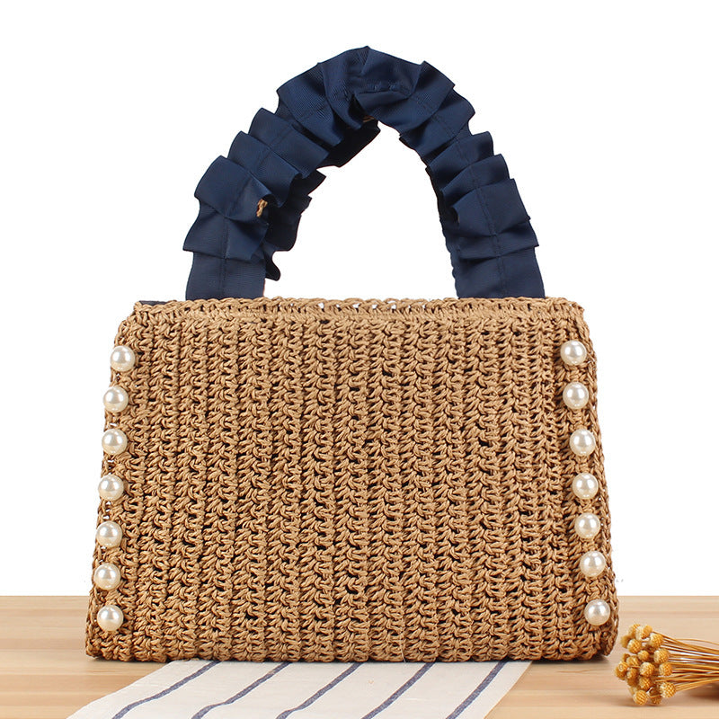 Handbag with High-Quality Pearl Embellishment and Fashionable Ruffled Handle Kalsten