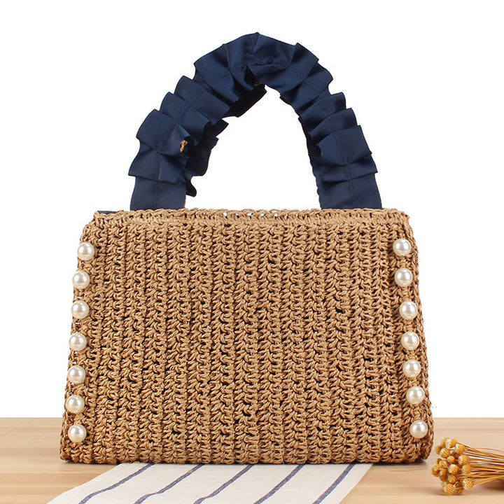 Elegant Handbag with Pearl Decoration and Ruffle Handle Kalsten