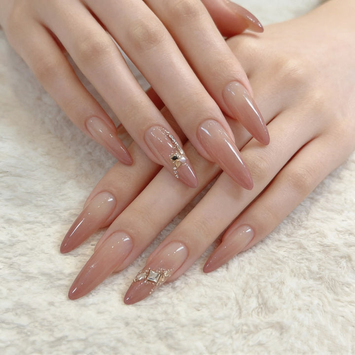 Artistic Press-On Nail Set with Unique Bow and Heart Accents Kalsten