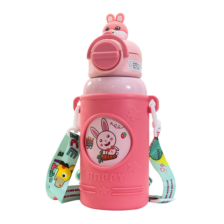 Ladies Insulated Drinking Bottle with Cute Frog Design and Practical Carry Strap Kalsten