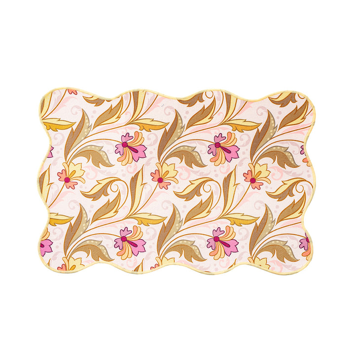 Shaped placemat made of cotton blend with pomegranate and parrot motif