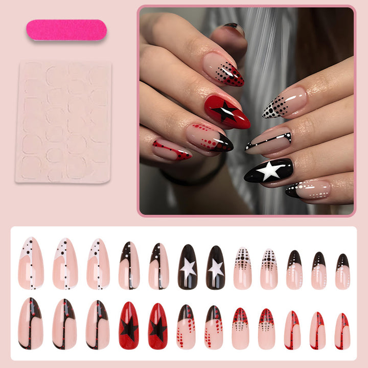 Artificial nail set with eye-catching star and dot designs Kalsten